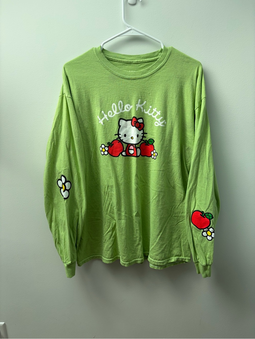 Hello Kitty Lime Green Long Sleeve Tee with Apple Graphic